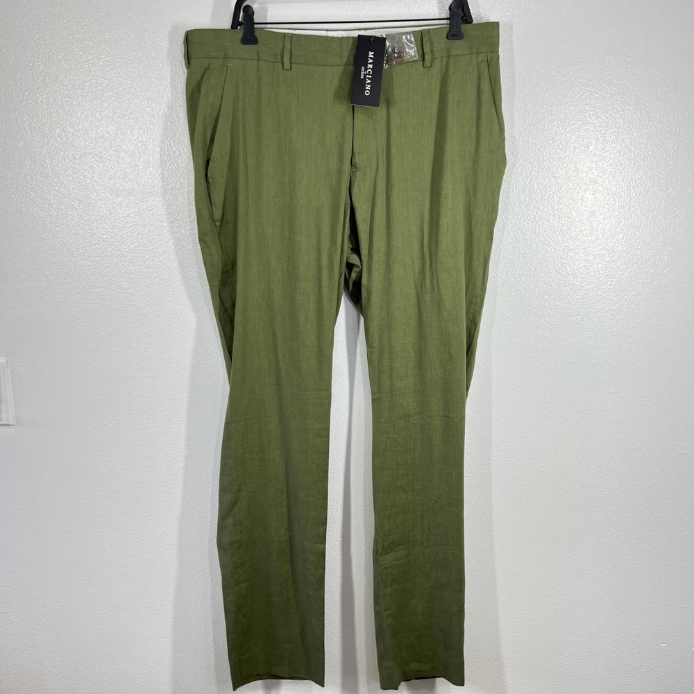Marciano by Guess Linen Blend Chino Pants Mossy Green Regular Fit Size  54‎
